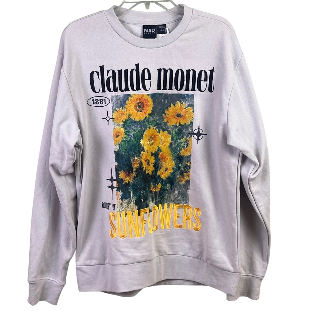 Claude Monet Bouquet Of Sunflowers Gray Sweatshirt Mad Engine Medium NWT‎